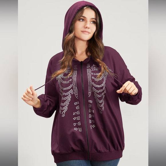 Halloween Skeleton Print Zip Up Drawstring Hooded Sweatshirt
Color:
  Red-Violet - Picture 3 of 4